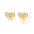 18K gold plated heart stud earrings with sparkling teardrop zircon in 13mm size - Gold
