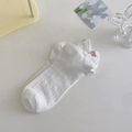 White low-cut socks featuring pink bow embroidery and vertical hollow knit mesh texture - One Size / White