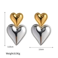 Gold and silver heart-shaped stainless steel earrings with 3.25cm height and 2.0cm width - Gold Heart Over Silver Heart (KE110550-WGJD)