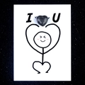 Creative black heart agate stone on I Love U card with minimalist hand-drawn illustration - Larvikite