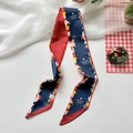 Christmas theme skinny silk scarf with Santa and reindeer prints on navy and red fabric - Snowman Navy Red