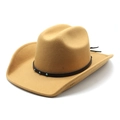 Classic camel wool cowboy hat with wide brim and decorative turquoise bead band - M (56-58cm) / Camel (With Black Leather Band)