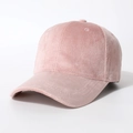 Detailed close-up of pink velvet baseball cap showing soft texture and reinforced stitching - One Size (Winter) / Pink (Short Velvet)