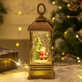 Vintage bronze Christmas lantern music box with Santa Claus and sparkling snow - Santa Claus & Tree