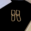 Minimalist gold rectangular link drop earrings displayed on premium black velvet - Gold Oval Chain Style (135#)