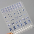 5D Relief Nagelsticker MN-353F mit blauem Karomuster und Schleifen im British Style - MN-353F Britischer Minimalistischer Stil (Blau Weiß Relief/Schleife/Geometrisches Karo)