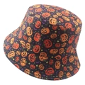 Reversible Halloween tie-dye bucket hat with Jack-o'-lantern pumpkin print on black fabric - 58cm / Halloween Pumpkin and Bat