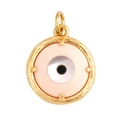 Golden evil eye pendant featuring pink enamel inlay on a minimalist white background - L23 / Gold Bean Pink