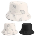 Dettaglio del cappello da pescatore double-face con stampa a farfalla grigia e nero pieno - M (56-58cm) / Bianco Sporco