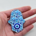 Hamsa hand acrylic charm with blue evil eye, elephant patterns for DIY jewelry making - Style 20