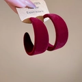 Elegant C-shaped burgundy flocked earrings with velvet texture on a metal base - Burgundy Flocked Metal Large Hoop Earrings (40# Silver Earring Post - Red)