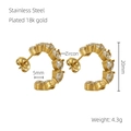 Gold plated stainless steel hoop earrings with ten heart-shaped cubic zirconia stones - 919-White Heart Zircon C Shape Style / White