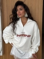 Oversized wit sweatshirt met kwartrits, letterprint en geribbelde manchetten - S / Wit
