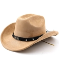 Chapeau de cowboy western en suédine kaki avec bord incurvé et décoration de scorpion - M (56-58cm) / Chameau Foncé