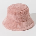 Close-up of pink faux fur bucket hat showing soft plush texture and warm material - One Size / Lotus root pink