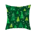 Detail of dark green Christmas pillow cover featuring festive pine tree patterns and snowflakes - Multitone Christmas Trees - Dark Green