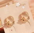 Elegant gold butterfly earrings with opal cat eye stone and sparkling rhinestones - E6 (Steel Pin)/Butterfly