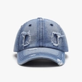 Distressed light blue washed denim baseball cap with vintage frayed and ripped details - Blue Denim