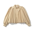Blouse plissée kaki élégante pour femme avec manches ballon et col montant chic - S / Kaki