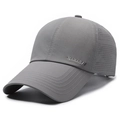Grey quick-dry baseball cap with breathable laser-cut holes and metal brand plate - Adjustable / Light Gray