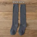 JK uniform dark grey cotton calf socks with ribbed cuffs for a minimalist look - One Size / Dark Gray