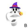 Detail van Halloween spook rietje dop met paarse heksenhoed en oranje pompoen lantaarn - Wit Spook