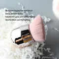 Pink mushroom makeup brush with silver handle for loose powder and blush application - Angled Mushroom Brush Nude with Net / Pink