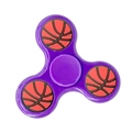 Purple tri-fidget spinner with red and black basketball pattern on metal blades - Classic Purple Basketball Pattern
