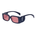 Retro square sunglasses with black frame, pink lenses, and gold interlocking logo - Shiny Black Dark Red Lens