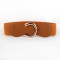 Brauner elastischer Taillengürtel für Damen mit stilvoller goldener C-Metallschnalle - Camel