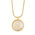 Gouden Leeuw sterrenbeeld ketting met parelmoer inleg en slangenketting - Leeuw (KN201578-KLX)