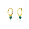 Créoles en argent S925 doré avec zircon blanc et pendentif cœur en émail vert - Argent 925 / Or / Coeur Turquoise