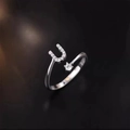 925 Sterling Silber offener Ring mit Zirkonia-Buchstabe U und einem runden Diamanten - Buchstabe U