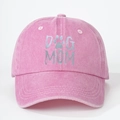 Pink washed cotton baseball cap with Dog Mom print and paw graphic in a classic outdoor style - One Size / Pink
