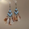 Pendientes bohemios geométricos de rombo con flecos marrones y ganchos de cuentas retro - Pendientes de Borla Café Rombo Geométrico (18#)