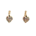 Gold heart stud earrings with multi-color cubic zirconia on a clean white background - Gold Heart Colorful Zirconia Hoop