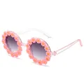 Pink daisy floral sunglasses for girls with transparent frames and round lenses - Clear Pink Frame Light Pink Flower