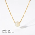 Gold stainless steel necklace with translucent opal-like stone pendant on white background - Moonlight White Cylinder Pendant (YYN023241-PR)