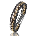 Bracciale punk in pelle da uomo con catena oro e argento e chiusura magnetica in acciaio - 20.5CM / Acciaio e Oro