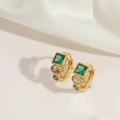 Classic 18K gold heart-style huggie earrings with green, white, and purple zircons - Green Zircon Retro Style