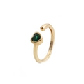 Minimalist gold heart ring with deep green gemstone in an adjustable open band design - Adjustable Open / Blue