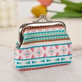 Ethnic pattern leather coin purse with metal clasp in pink and blue geometric stripes - 3009-3# Blue Pink Geometric