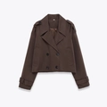 Kort bruin double-breasted trenchcoat jasje met revers en schouderbanden - XS / koffiekleur