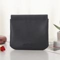 Mini black PU leather pouch with self-closing metal clasp for lipsticks and earphones - Dark Gray