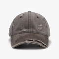 Distressed dark grey washed cotton baseball cap with Black Palm embroidery and torn details - Adjustable / Dark Coffee