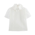 Damenbluse aus weißem Organza mit 3D-Blumenapplikationen und kurzen Ärmeln auf weißem Grund - XS / Weiß