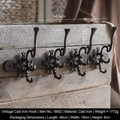 Vintage dark brown cast iron wall hook rack with 4 decorative carved hangers for entryway - Cast Iron Hook B-6692