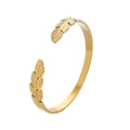 Elegant gold feather open bangle in stainless steel with detailed metallic texture - Y641-1 Gold Feather Ends