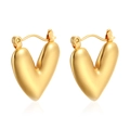 Pendientes de aro con corazón irregular en acero inoxidable chapado en oro para mujer - Corazón Huggie 3D (MS-317 Dorado)