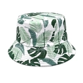 Detailed close-up of tropical palm leaf print on white canvas bucket hat texture - M(56-58cm) / White